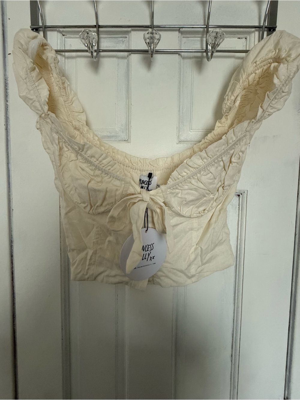 Princess Polly Cream Tie-Front Ruched Bandeau